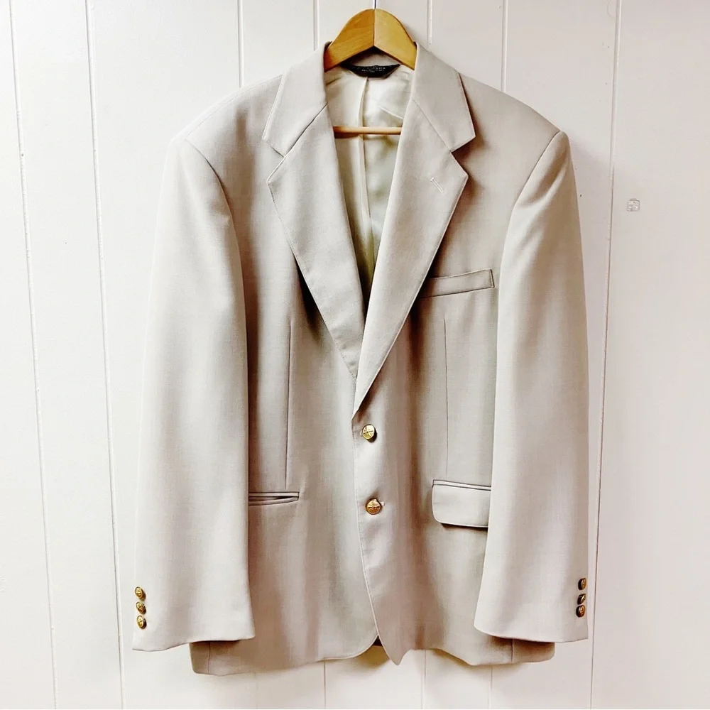 Office Wedding Travel APPLESEEDS Mens Single Breasted Jacket Blazer 46 L Beige